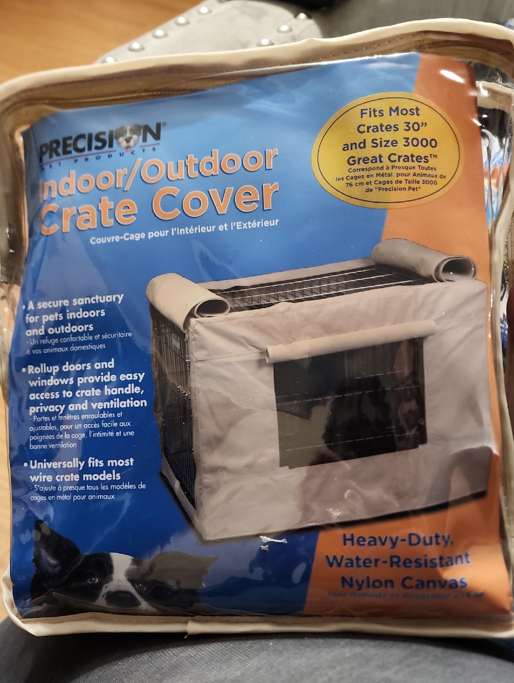 Precision Pet Indoor/Outdoor Crate Cover - Beige/Black
